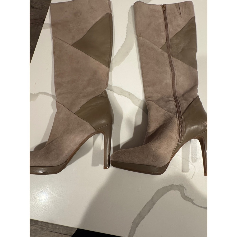 Antonio Melani‎ Womens Tan Suede Leather Patchwork Knee High Stiletto Boots  7M